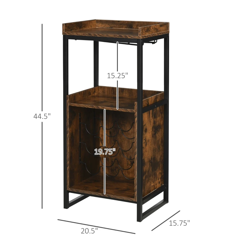 HOMCOM Retro Industrial 9-bottle Wine Rack Storage Cabinet Serving Bar Wood Buffet with  Glass Holders