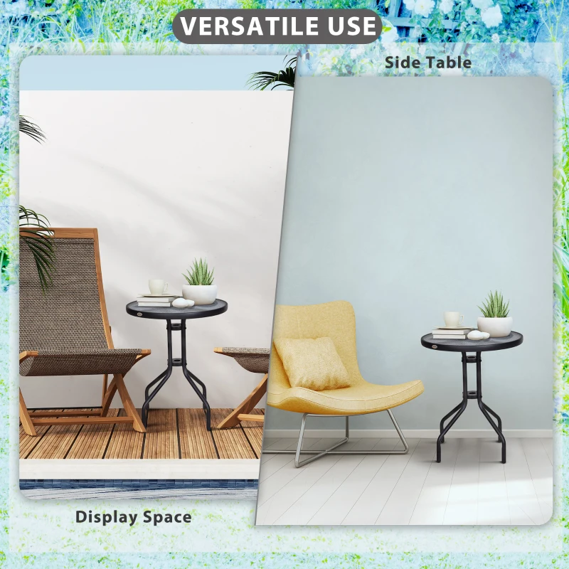 Outsunny 24" Patio Table Round Tempered Glass Top Outdoor Dining Steel Frame Backyard