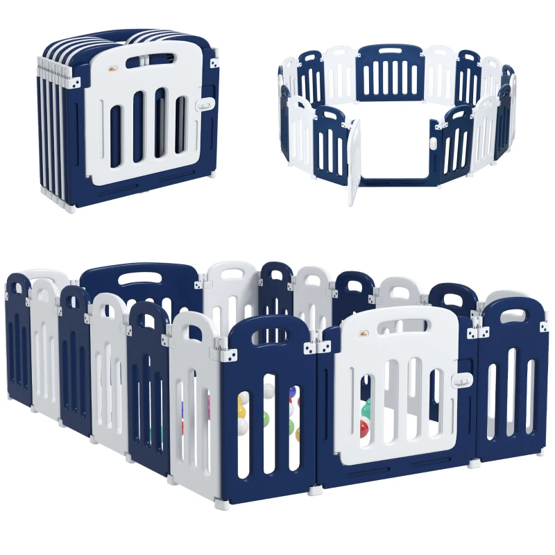 Qaba Baby Playpen, 18 Panels Sturdy Safety Play Yard for Babies and Toddlers, 85" x 57" Foldable Baby Playard, Indoor Outdoor Kids Activity Center with Anti-Slip Base