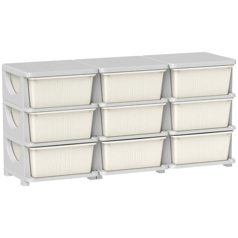 Qaba 29.5" 3 Tier Kids Storage Unit Dresser Tower w/ 9 Drawers, Cream White