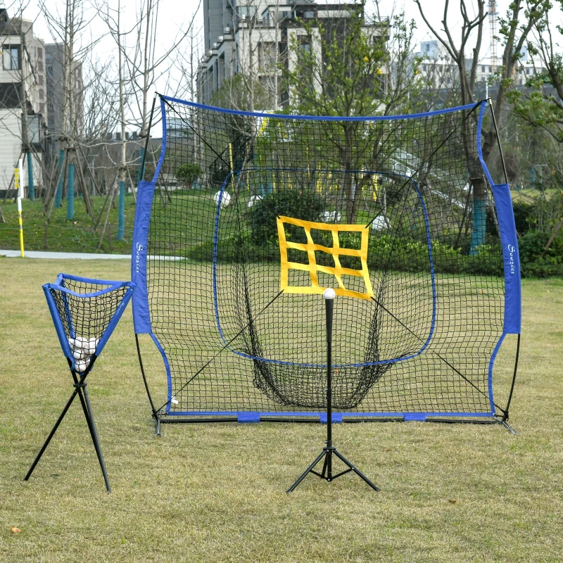 Soozier Baseball Practice Net Set with 7.5x7ft Catcher Net, Ball Caddy and Batting Tee, Portable Pitching Net with Carry Bag for Hitting, Pitching, Batting, Catching, Blue