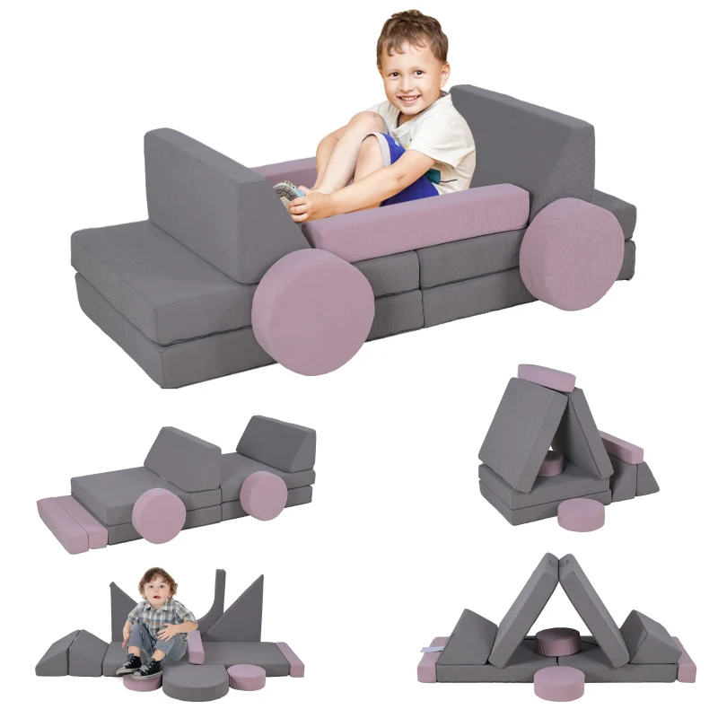 Qaba 12 Pieces Foam Climbing Blocks for Toddlers, Indoor Climb and Crawl Activity Play Set for Boys and Girls, Gray