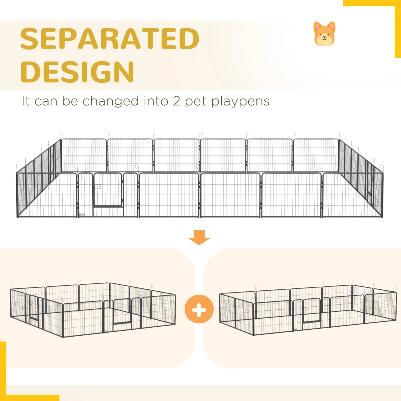 PawHut 24 Panel 24" Height Heavy Duty Dog Playpen for Small Medium Dogs, Grey