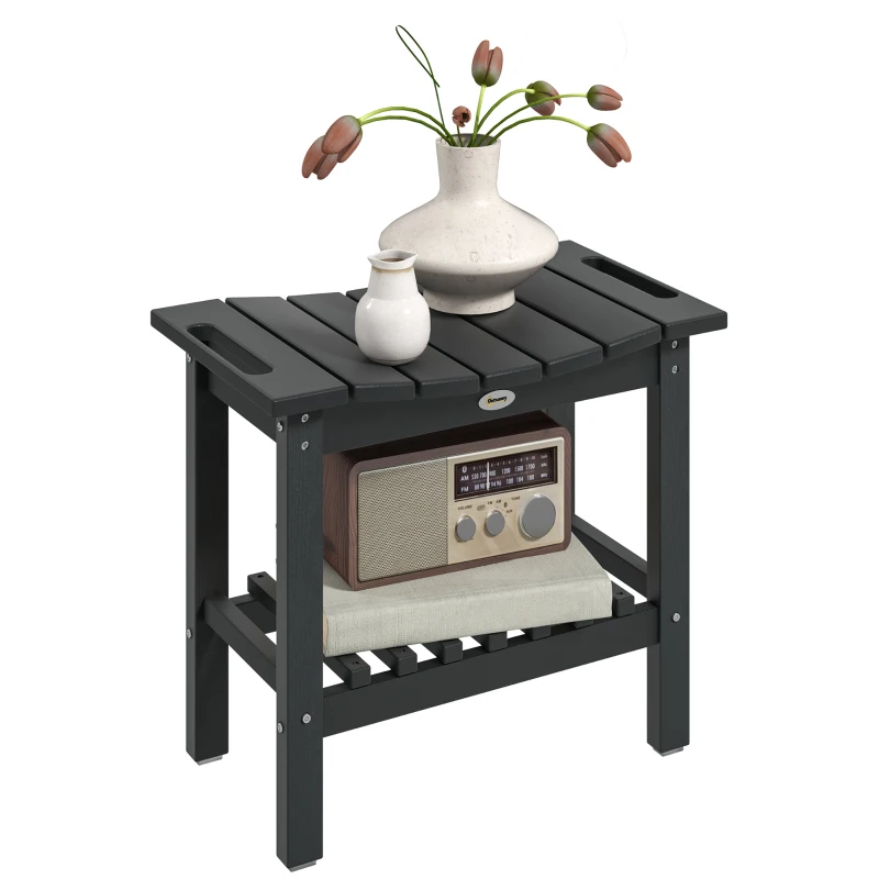 Outsunny HDPE Shower Bench, Waterproof Shower Stool with Handle, Storage Shelf, Non-Slip Pads for Indoor Outdoor, Black