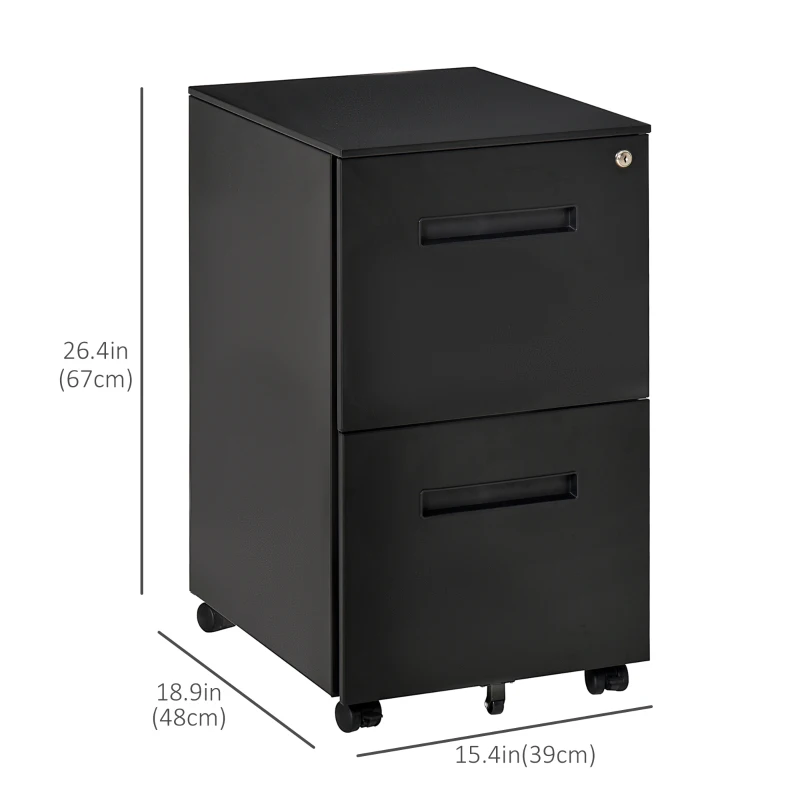 Vinsetto File Cabinet, Vertical Filing Cabinet with Adjustable Partition for A4 Letter Size, Lockable for Office, Black