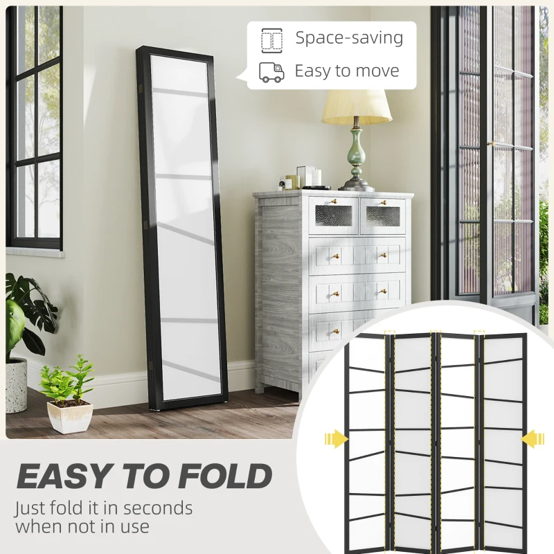 HOMCOM 5.6ft Folding Room Divider, 4 Panel Wall Partition with Wood Frame for Bedroom, Home Office, White
