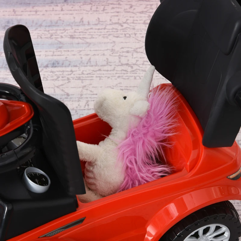 Aosom 2 In 1 Push Cars for Toddlers Kid Ride on Push Car Stroller Sliding Car with Horn Music Light Function Secure Bar Ride on Toy for Boy Girl 1-3 Years Old Red