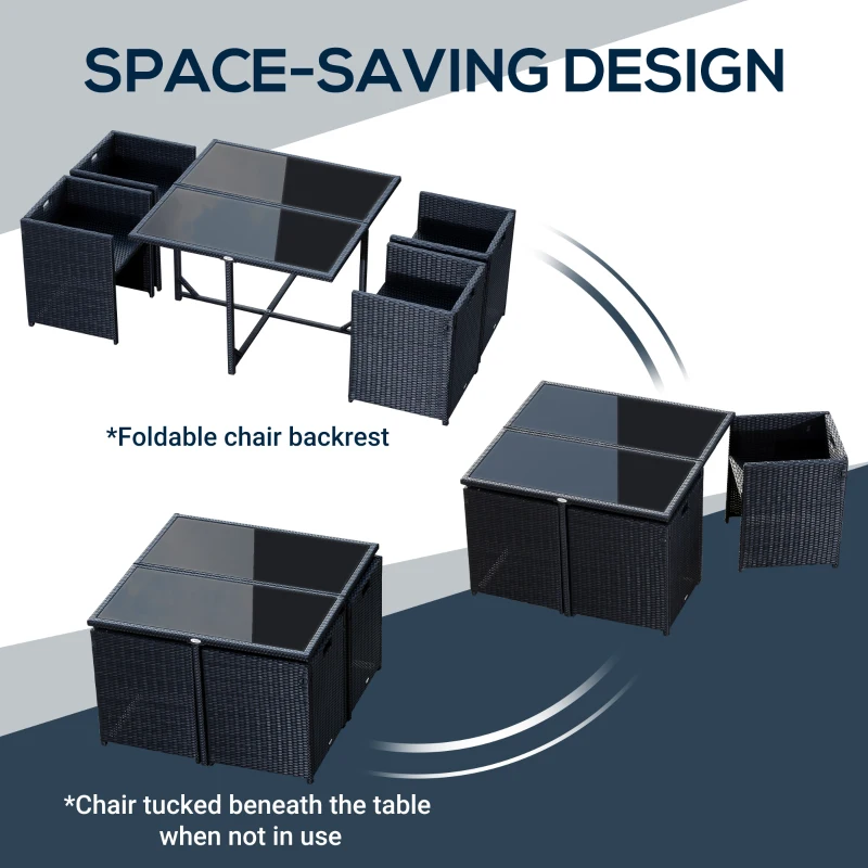 Outsunny 5 Pieces Wicker Patio Dining Set Outdoor Furniture Set with Removable Cushions, Glass Top Dining Table, PE Rattan Conversation Set for Garden Poolside Backyard, Cream