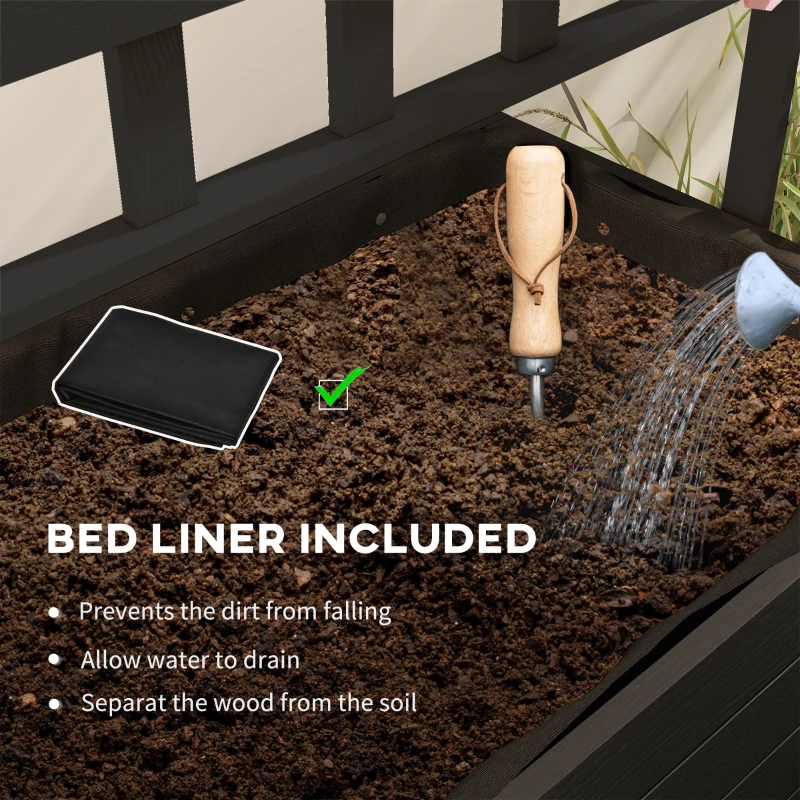 Outsunny Raised Garden Bed with Trellis and Wheels, Outdoor Planter Wooden Elevated Garden Bed for Garden, Patio, Balcony