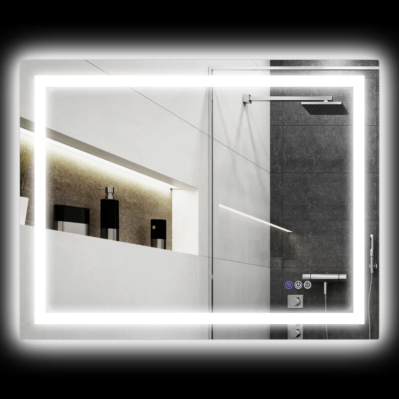 HOMCOM Dimmable Bathroom Mirror with Lights, 39" x 32" Backlit/Front Lit LED Mirror, Anti-Fog, Memory, Infinite Color Temp