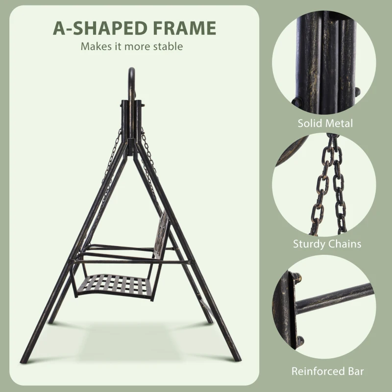 Outsunny 2 Seater Porch Swing Chair, Weather Resistant Outdoor Swing Seat with Metal Frame for Garden, Backyard, Lawn, Black