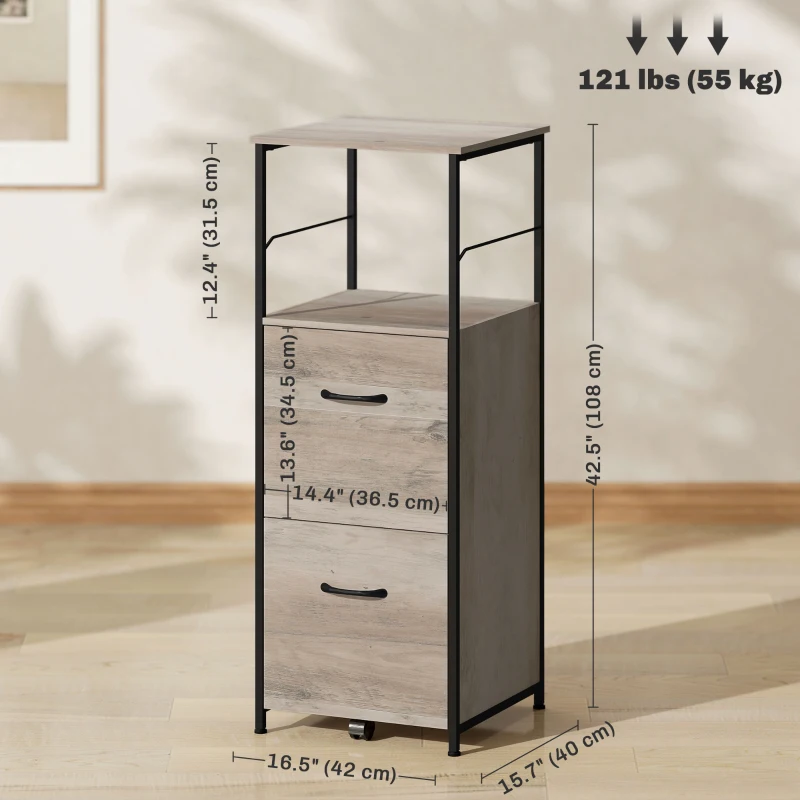 Vinsetto Vertical Filing Cabinet, Tall File Cabinet with 2 Drawers, Hanging Bars for Letter and A4 Size, Distressed Grey