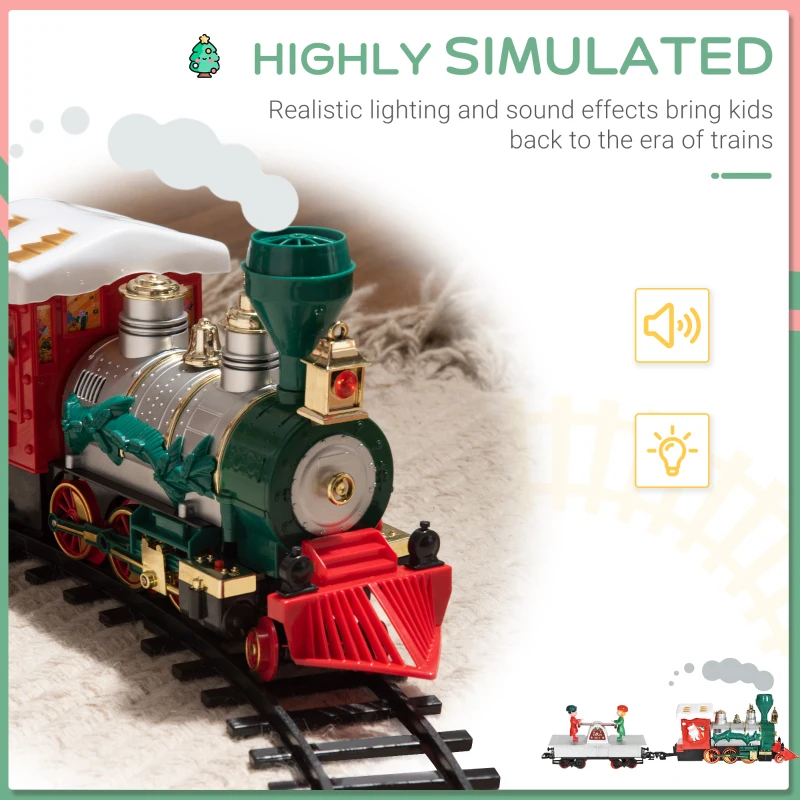 Qaba Electric Train Set for Kids, Battery-Powered Christmas Train Toy Set with Sounds & Lights, Classic Toy Train Set with Gifts Box for 3-8 Years Old Boys Girls, Red