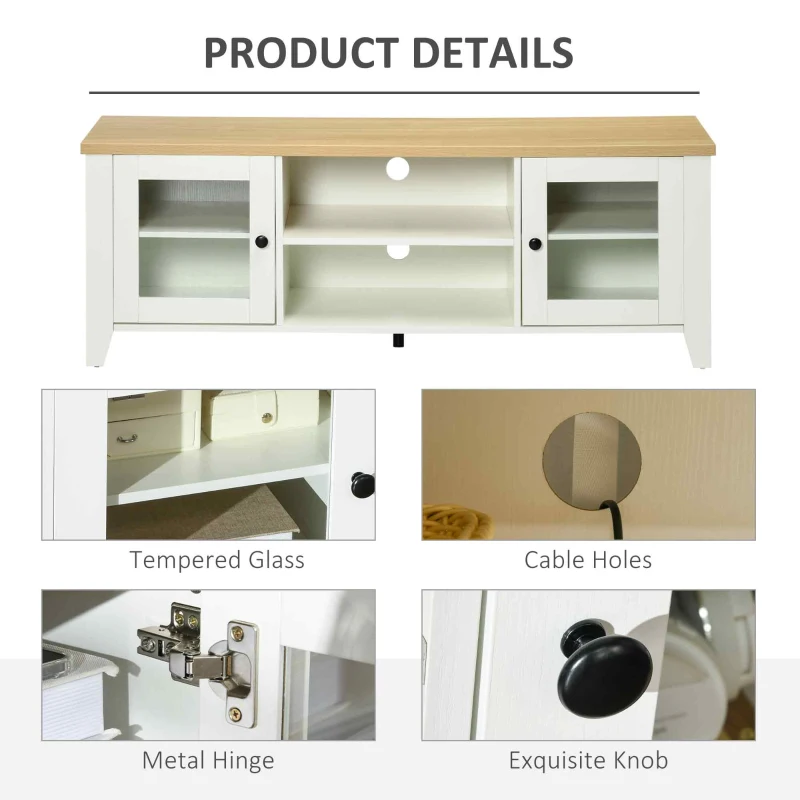 HOMCOM Fireplace TV Stand for TVs up to 60 inches, Wood TV Cabinet w/ Storage Doors or Living Room, Office, White and Oak