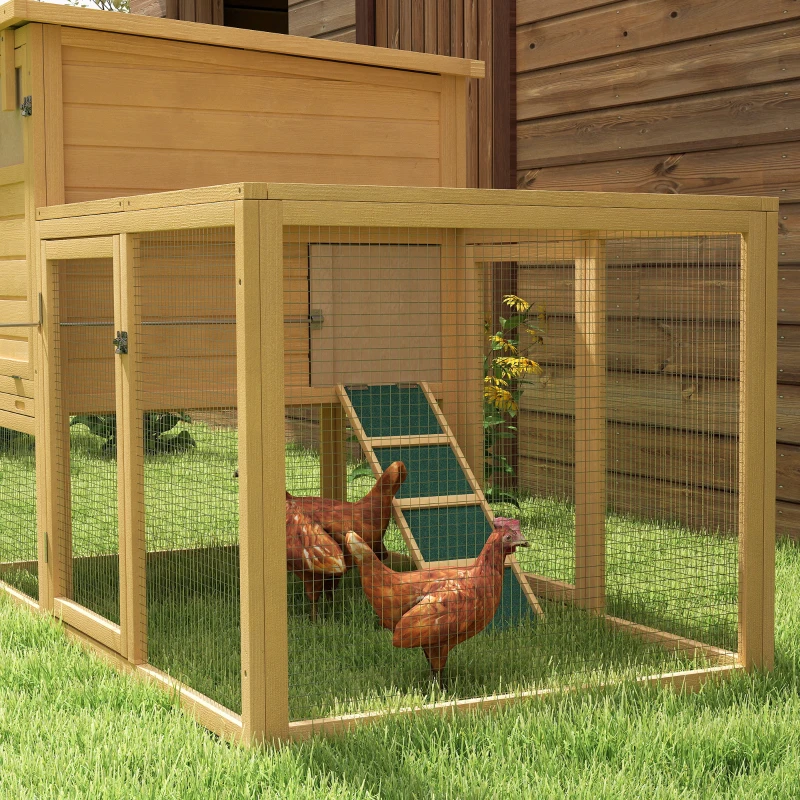 PawHut 75" Wooden Chicken Coop with Nesting Box, Removable Tray, Ramp Run, for Garden Backyard, Natural Wood