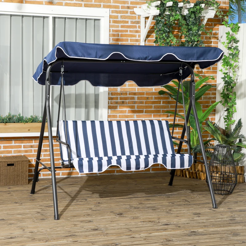 Outsunny 3-Seat Outdoor Patio Swing Chair with Cushion, Steel Frame Stand, Adjustable Tilt Canopy for Patio, Garden, Dark Blue