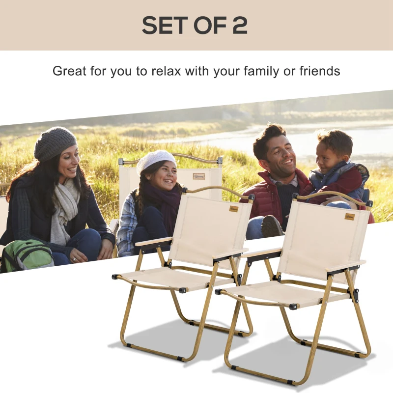 Outsunny 2 Pack Folding Camping Chair, Lightweight & Portable Beach Chairs Armchairs, Perfect for Festivals, Fishing, Picnic and Hiking, Khaki