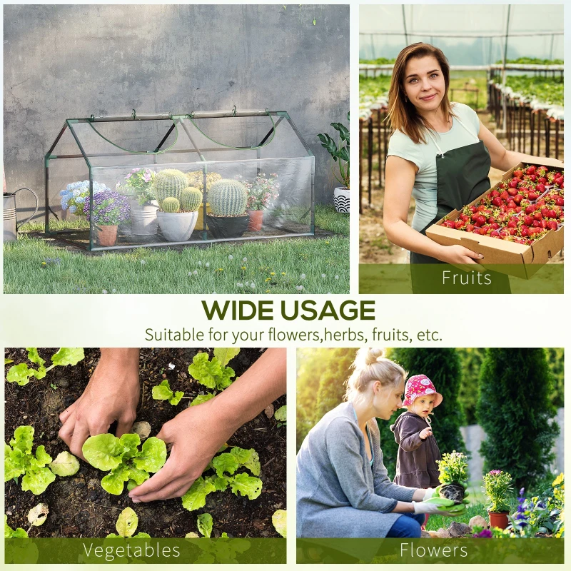 Outsunny 47" x 24" x 24" Portable Mini Tunnel Greenhouse Garden Planting Outdoor Flower Warm House Box with 2 Windows Steel Frame Weatherized Cover, Clear