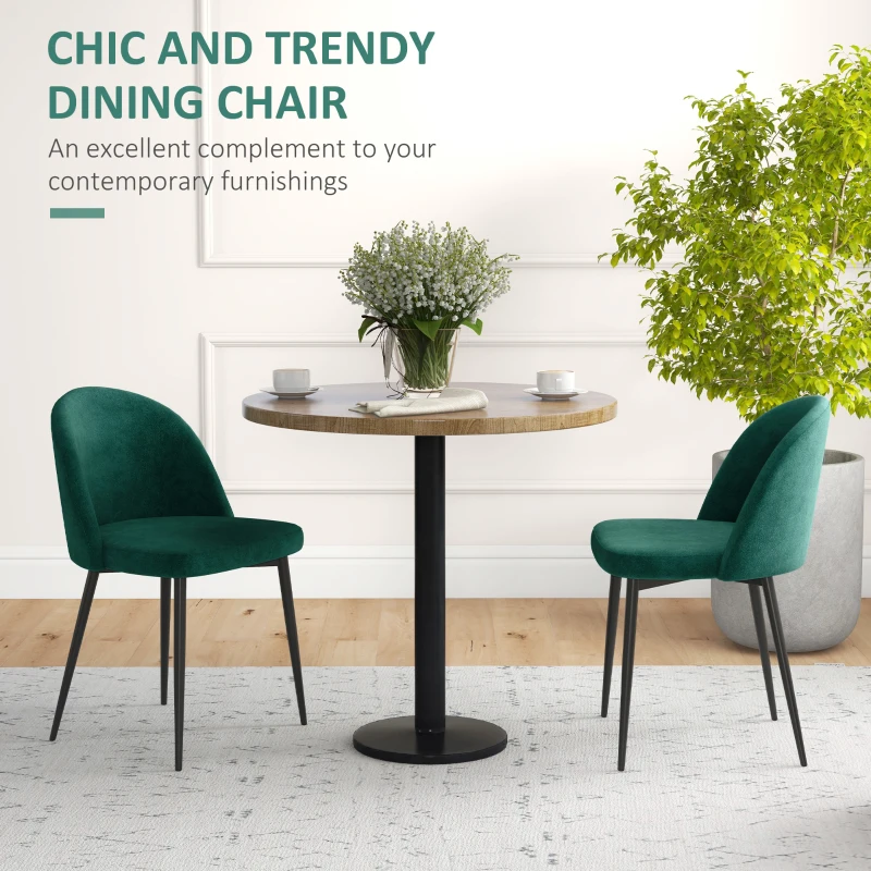 HOMCOM Set of 2 Mid-Back Dining Chair, Mid-Back Velvet-touch Upholstery Kitchen Chair for Living Room Dining Room, Green