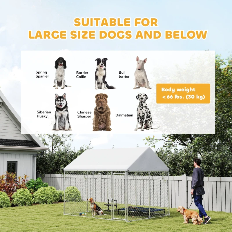 PawHut Heavy Duty Galvanized Steel Outdoor Dog Kennel with Waterproof Roof, Safety Lockable Latch System, 9.2' x 7.5' x 7.2'