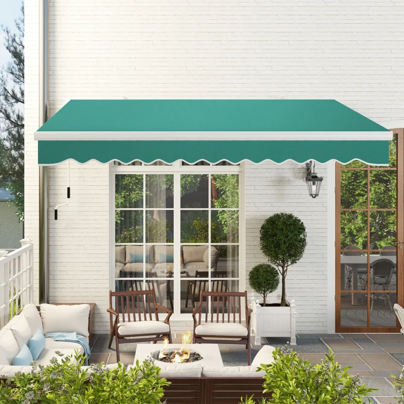 Outsunny 13' x 8' Manual Retractable Patio Awning Sun Shade Outdoor Deck Window Door Canopy Shelter Aluminum Frame Dark Green
