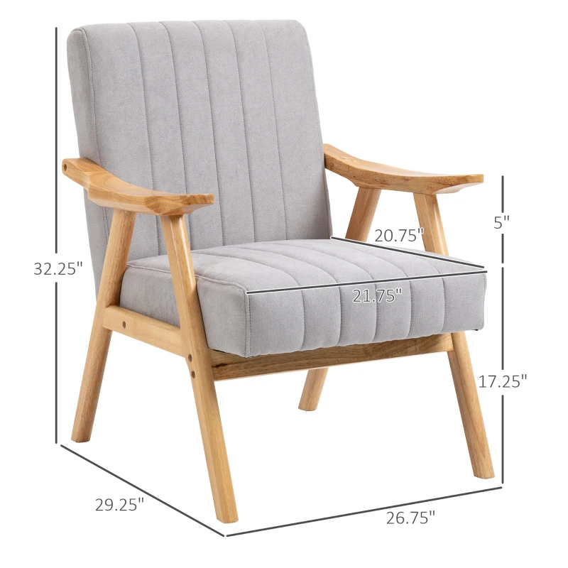 HOMCOM Soft Accent Chair Upholstered Arm Chair for Living Room Furniture Comfy Chair for Bedroom Living Room Chair Gray