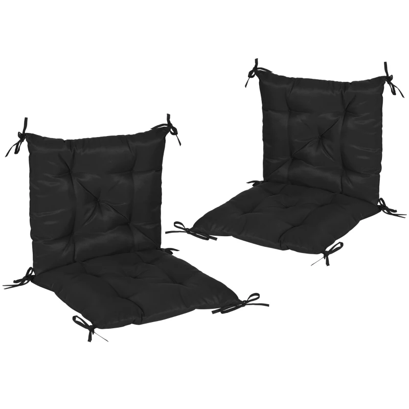 Outsunny Patio Chair Cushions Set of 2, 39" x 20" x 3" Outdoor Tufted Cushion Set with Ties for Indoor Outdoor Garden Furniture, Black
