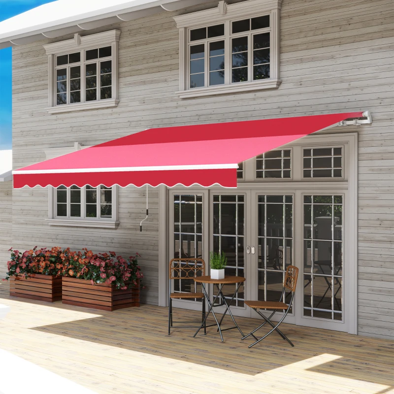 Outsunny 12' x 10' Retractable Awning Patio UV Resistant Fabric and Aluminum Frame for Deck, Balcony, Yard, Wine Red