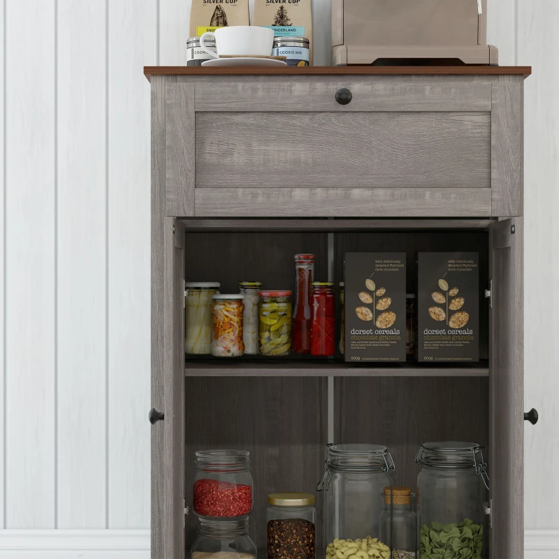 HOMCOM Farmhouse Sideboard Storage Cabinet with Doors and Drawer for Kitchen, Living room, 23.5"x11.75"x34.5", Gray