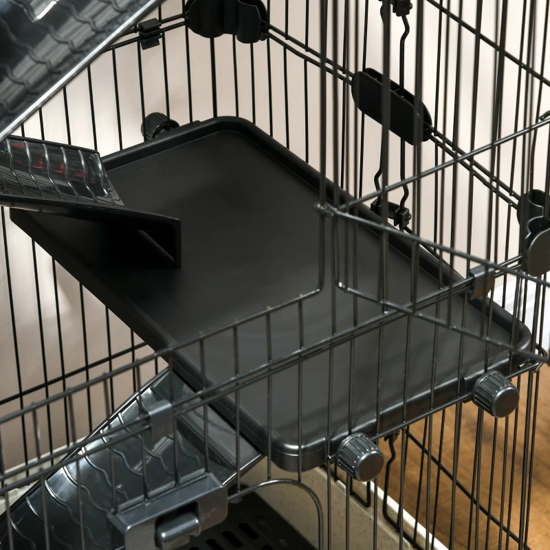 PawHut 63"H 6-Level Small Animal Cage Rabbit Hutch with Universal Lockable Wheels, Slide-Out Tray for Bunny, Chinchillas, Ferret, Black