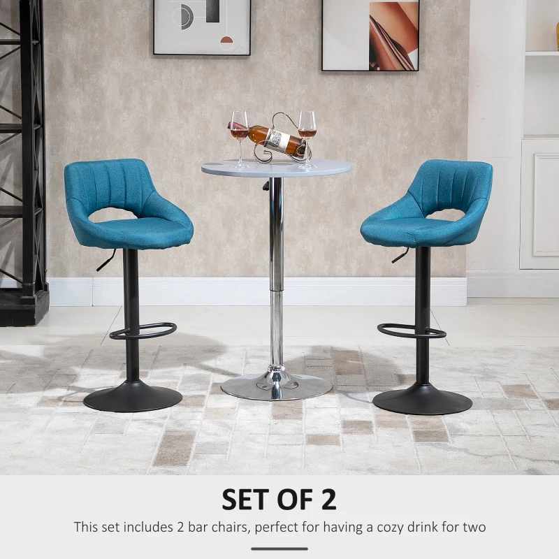 HOMCOM Bar Stools Set of 2, Swivel Bar Height Barstools Chairs with Adjustable Height, Round Heavy Metal Base, and Footrest, Blue