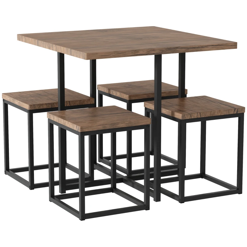 HOMCOM 5 Piece Dining Table Set for 4, Square Kitchen Table and Chairs, Dining Room Set for Small Space, Breakfast Nook, Walnut Wood Color