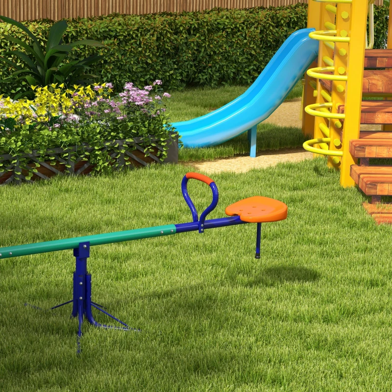 Outsunny Kids Seesaw Swivel with 360 Degrees Rotating, Outdoor Playground Equipment for Backyard, Playground, Multicoloured