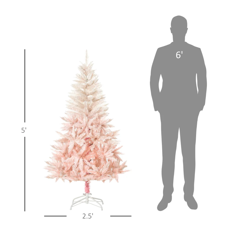 HOMCOM 5ft Unlit Spruce Artificial Christmas Tree with Realistic Branches and 450 Tips, Pink