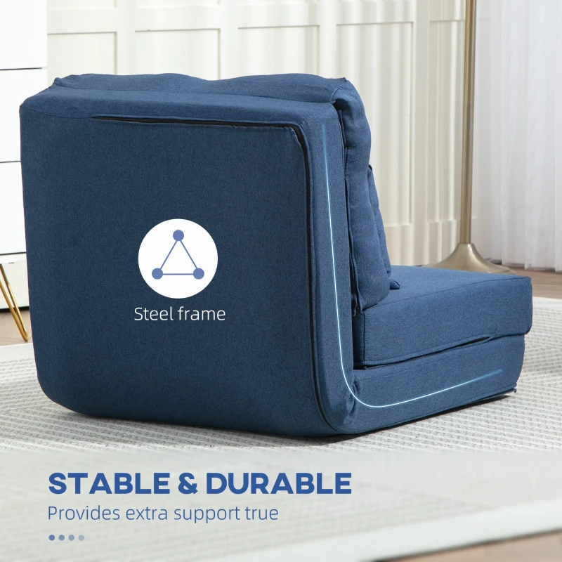 HOMCOM Floor Chair, Convertible Floor Sofa Bed, Folding Upholstered Couch Bed with Adjustable Backrest, Dark Blue