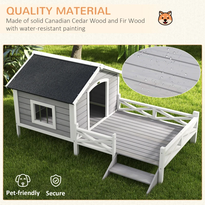 PawHut Small/Medium Dog House with Porch, Gray