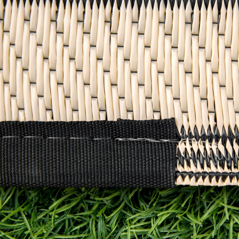 Outsunny Reversible Outdoor Rug, 9' x 18' Waterproof Plastic Straw Floor Mat, Portable RV Camping Carpet, Large Floor Mat for Deck, Backyard, Picnic, Beach, Black & Beige