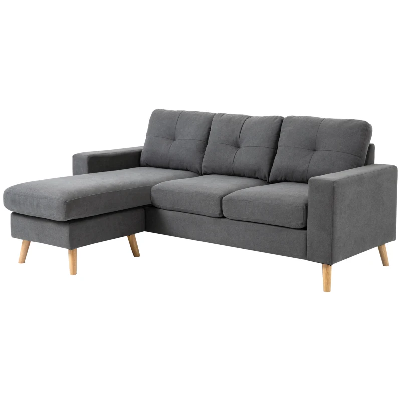 HOMCOM Sectional Sofa Couch, L Shaped Couch with Reversible Chaise, Wooden Legs for Living Room, Bedroom, Dark Grey