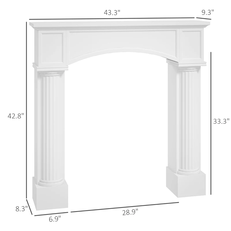 HOMCOM Modern Fireplace Mantel, Freestanding Fireplace Surround for Electric Fireplaces, 43.3" W x 39.8" H, White