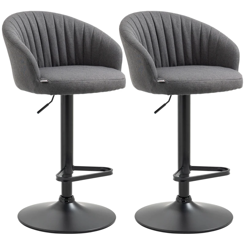 HOMCOM Modern Upholstered Adjustable Barstools with Swivel Seat, Linen Touch Fabric, Steel Frame, Footrest, ‎Gray