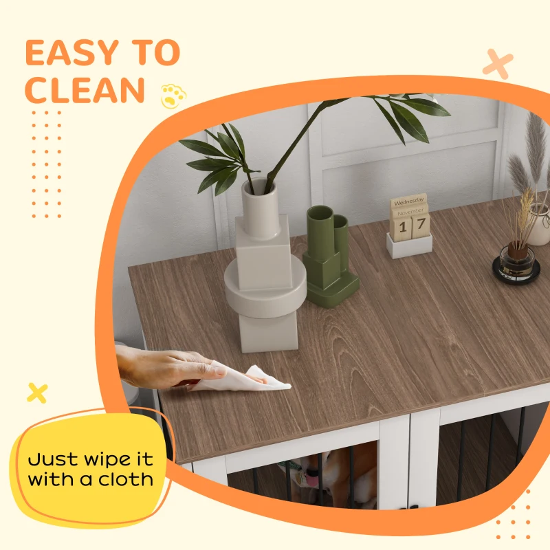 PawHut Dog Crate Furniture Side End Table Indoor w/ Storage, Double Doors