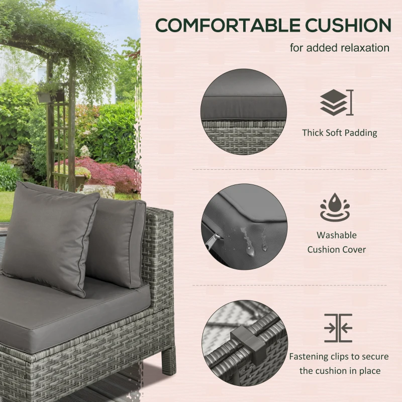 Outsunny Patio Furniture Set, 9 Piece Outdoor Sectional Sofa, All-Weather PE Rattan Wicker Conversation Set with Chairs, Ottoman, Loveseat, Coffee and Side Table, Cushions, Gray