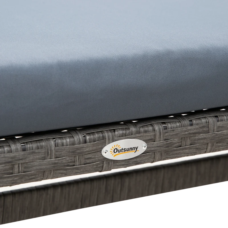 Outsunny 4 Pieces Patio Wicker Dining Sets, Outdoor PE Rattan Sectional Conversation Set with Cushions & Dining Table, Bench for Garden, Backyard, Lawn, Gray