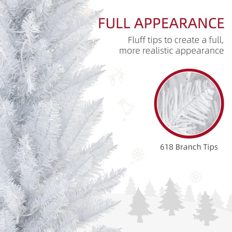 HOMCOM 8ft Pencil Christmas Tree, Slim Artificial Christmas Tree with Realistic Branches and Warm White LED Lights, White