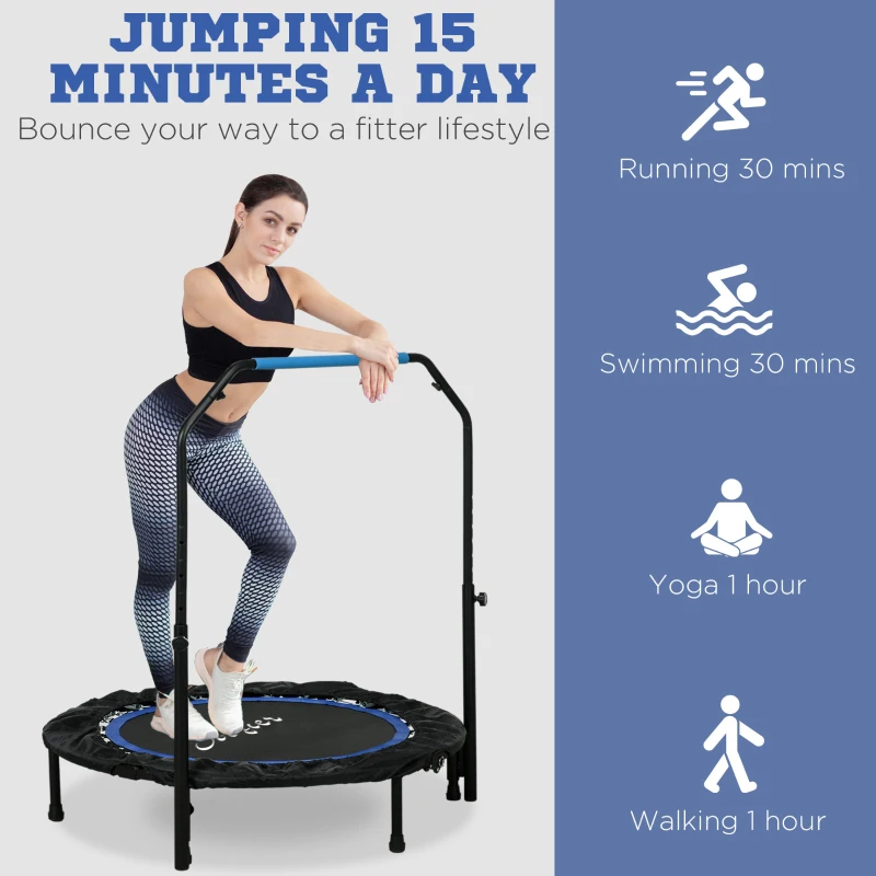 Soozier 40" Foldable Mini Fitness Trampoline, with Adjustable Foam Handle, Blue