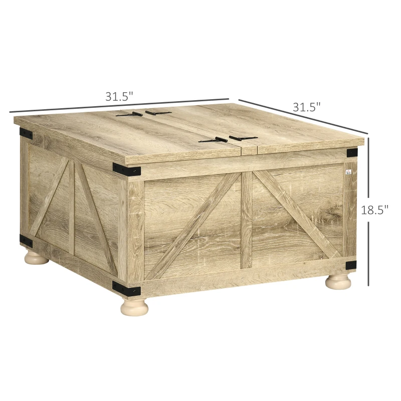HOMCOM Farmhouse Coffee Table with Storage, Large Square Coffee Table for Living Room Furniture, Wooden Center Table