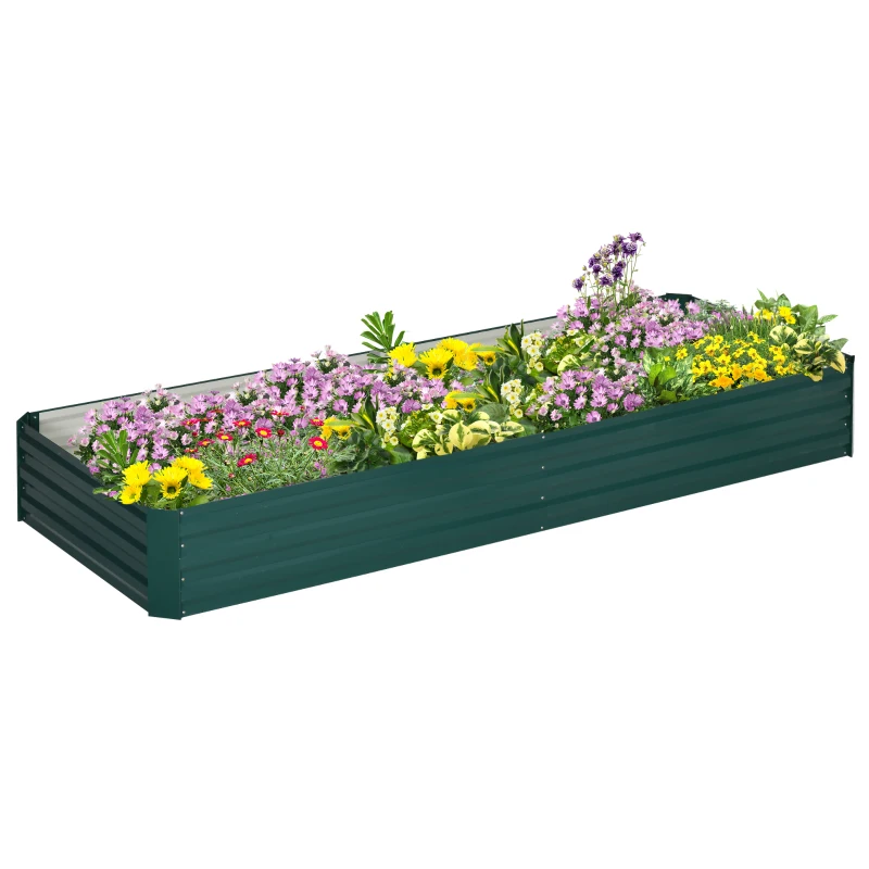 Outsunny 95" x 36" x 12" Galvanized Raised Garden Bed, Metal Elevated Planter Box for Growing Flowers, Herbs, Succulents, Green