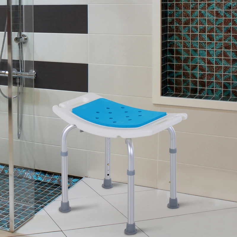 HOMCOM Height Adjustable Shower Chair, 20.5"W Aluminum Shower Stool for Inside Shower with Suction Cup Feet, EVA Padded Bath Seat for Senior, Elderly, Disabled