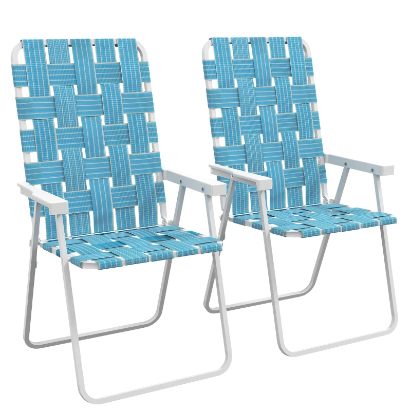 Outsunny Set of 2 Folding Patio Chairs, Classic Portable Chair Set, Outside Chairs with Armrests for Camping, Garden, Pool, Beach, Backyard, Blue