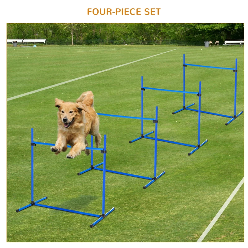 PawHut Set of 4 Dog Agility Training Equipment Adjustable Jump Bar Pet Exercise Kit with Carrying Bag (Blue)